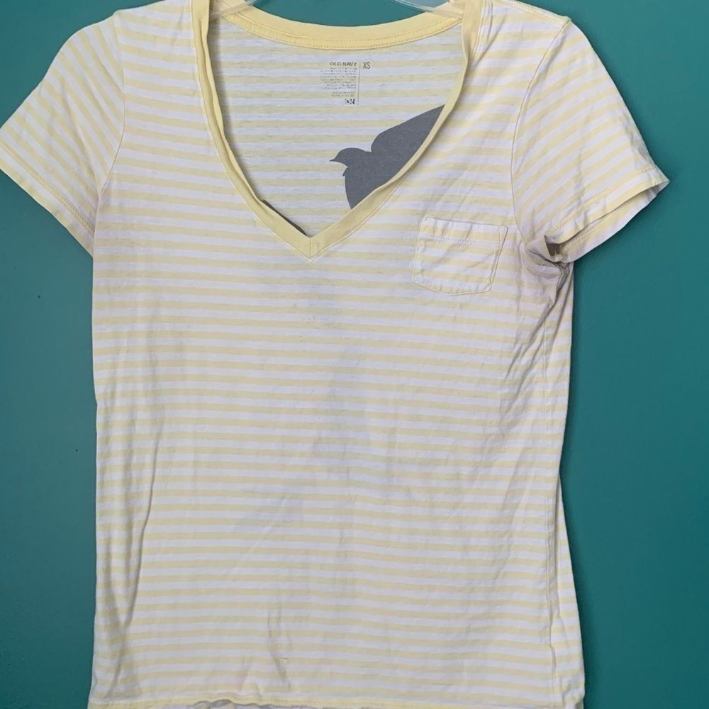 Old Navy Short Sleeve Yellow Stripe Shirt Birds XS